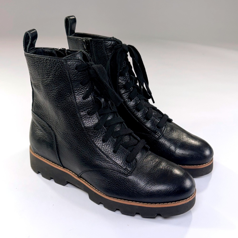 Vionic Lani Boots Womens 6 Black Leather Ankle Side Zip Combat Biker Moto Grunge